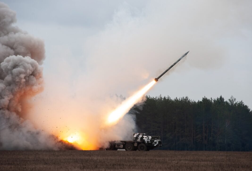 Launch,Of,Military,Missiles,(rocket,Artillery),At,The,Firing,Field
